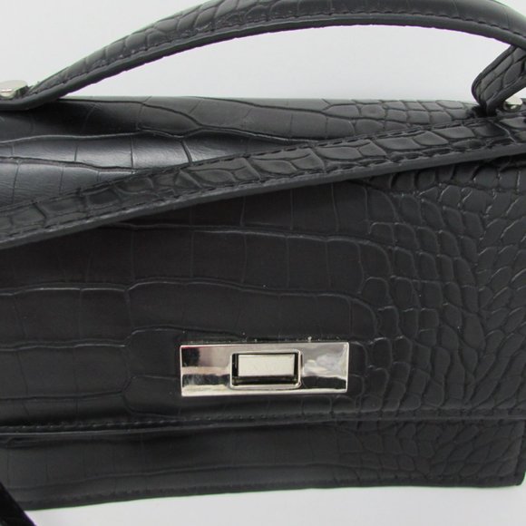ALDO HANDBAG BLACK 10 1/2" X 9" X 4" SILVER ACCENTS - CROCODILE DESIGN W/CHAIN! - Picture 4 of 7